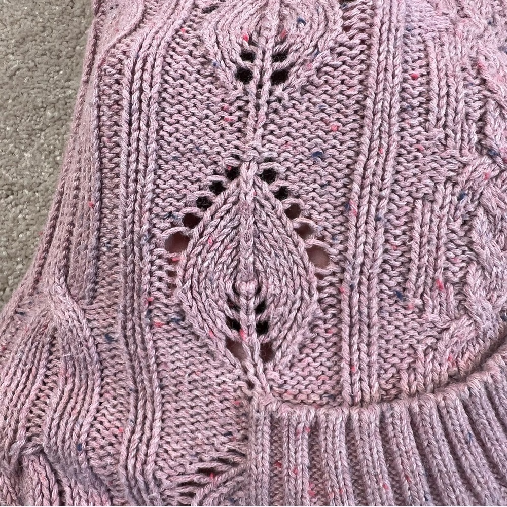 DKNY JEANS Y2K sweater pink cap sleeve cable knit zip up hooded Junior's Large - Picture 5 of 10